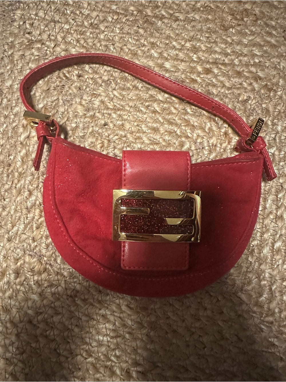 Fendi Pink Suede Mini Baguette Croissant Bag Zucca FF Logo Vintage - Picture 2 of 16